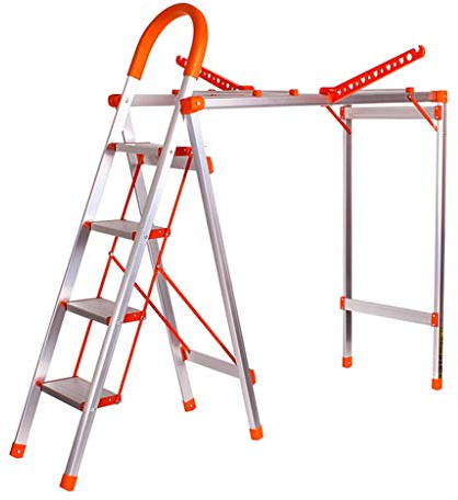 FLYIFE Escabeau Échelle À Double Usage, Cintre Pliant Pantalon Séchoir Escabeaux D'Escalade Cadre Pliant Épaisseur Ménage Échelle/Orange/24 X 150Cm