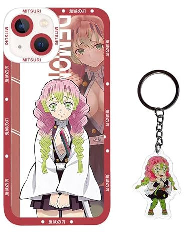 ALcoRy Anime Phone Case Compatible with iPhone 12, Cute Mitsuri Cartoon Case with Kawaii Keychain，Soft TPU Protective Cover for Girls Boys Kids (12,Mit)