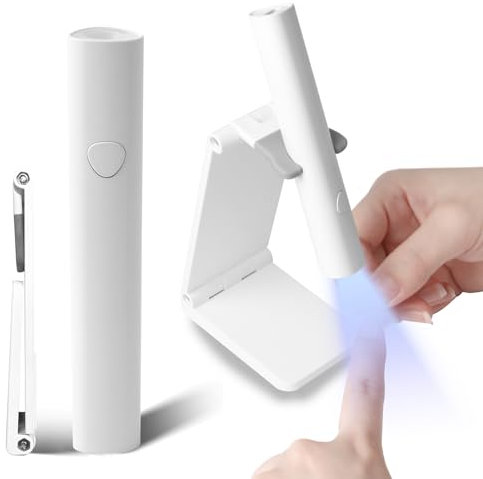 ANGNYA Mini UV Lampe für Nägel,Tragbare UV Nagellampe mit Ständer Wiederaufladbar Mini U V Lampe für Nägel Klein LED UV Taschenlamp Nageltrockner 20s/60s Timing-Modi zum Aushärten von Nagelkleber