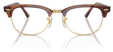 Ray-Ban RX5154 Clubmaster Brillenrahmen, quadratisch, verschreibungspflichtig, Gestreiftes Braun auf Gold/Demo-Linse, 53 mm