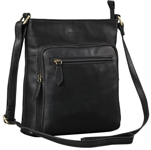 Benthill Damen Shopper Leder - Tasche aus echtem Rindsleder - Handtasche mit Reißverschluss - Schultertasche/Ledertasche - Vintage Umhängetasche, Farbe:Schwarz
