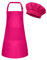 BOUBONI Delantal y gorro de cocinero para niños, juego de delantal de cocina ajustable con 2 bolsillos, gorro de cocinero y delantal para cocinar y pintar, K-rosa rojo, L