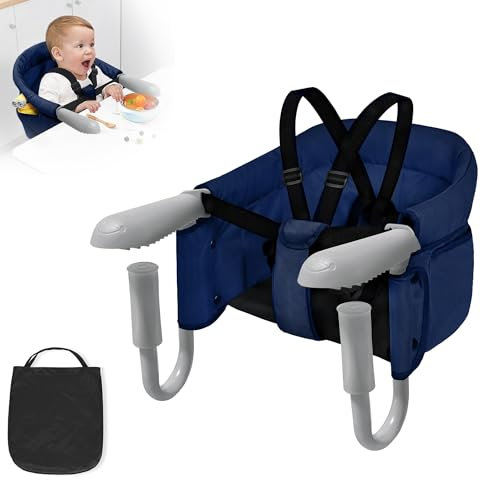 XMTECH Tischsitz Faltbar Babysitz Baby Hochstuhl Sitzerhöhung,Babystuhl zum Befestigen am Tisch,ortable Stabile Struktur Stuhlsitz,Gepolsterter Tischstuhl mit Tasche,Blau