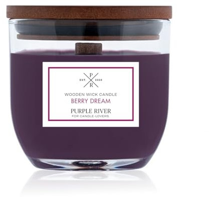Purple River Candle kleine Duftkerze im Glas mit Deckel | Berry Dream | Duftkerze Fruchtig | Duftkerze Holzdocht | Kerze im Glas | Raumduft für Zuhause (85g)