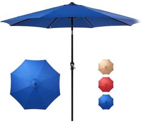 DUMOS Ombrellone da esterno da 2,7 m, con pulsante di inclinazione e manovella, ombrello da tavolo, 8 stecche robuste, impermeabile, per mercato, terrazza, spiaggia, ristorante all'aperto (blu navy)
