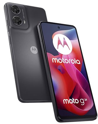 Motorola Mobility Moto G24 - Smartphone (pantalla HD + de 6,56, cámara de 50 MP, 8/128 GB, 5000 mAh, Android 14), color carbón mate, incluye funda protectora y soporte para teléfono