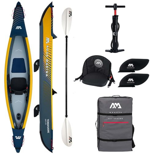 Campsup Aqua Marina kajak aufblasbar | Inflatable 1 Personen Kayak Tomahawk K-375 2023 + 1 x KP-1 | 375x72x25,5 cm | Technologie: Drop Stitch