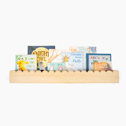 Oscar Bee 86,4 cm breites Wand-Bücherregal aus Kiefernholz für Kinder, vormontiertes Montessori-Schweberegal, sturzsichere Kinderbuchleiste, Wandregal, wendbares Design für Kinderzimmer und
