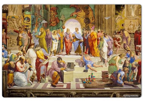 Schreibtischunterlage 60 x 40 cm, Surrealismus, historisch, Antike, Schreibtisch-Matte aus hochwertigem Vinyl, Schreibunterlage, Deskpad, Made in Germany, BPA-frei | Design: “School of Athens Collage“