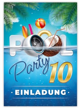 Minkocards 12 Einladungskarten zum 10. Kindergeburtstag Schwimmbad Schwimmen Jungen Mädchen Einladungen zehnte Geburtstag