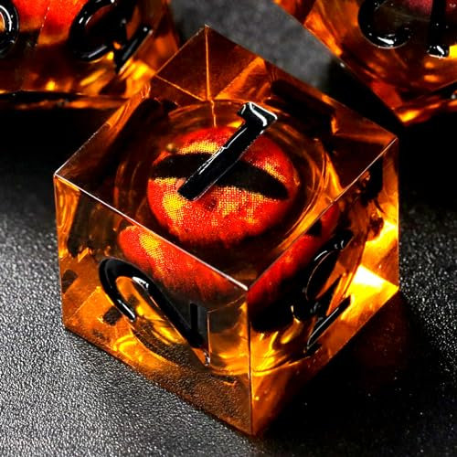 FONVGOGO DND Würfel Set Bewegliche Drachenauge Harz Dungeons and Dragons Würfel 7 Stück Polyedrische D&D Würfel Spielwürfel mit Geschenkbox DND Dice Set (Drachenauge Schwarz Braun)