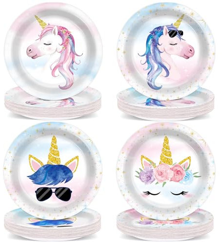 48PCS Unicorn Birthday Party Decorations Unicorn Paper Plates Tableware Set Rainbow Cake Plates Supplies Disposable Dessert Plate for Girls Boys Kids Unisex Unicorn Party Baby Shower Favors 6.7inch