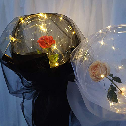 Ball Bündel Licht Originalität mit Mesh-Welle Rose Ball Welle Valentinstag LED-Hausdekor Helium Hochzeitspaar (Black, One Size)
