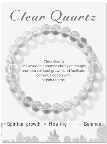 LOCCY Echtes Naturstein Armband für Damen, 4mm Perlenarmband Yoga Armband für Muttertag Geburtstag Valentinstag Geschenke für Mama Tochter Oma Enkelin Schwester (8mm-Bergkristall)