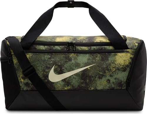 Nike Brasilia S Duffel - 9.5 Camo AOP, Oil Green/Black/Coconut Milk, FZ2610-386, MISC