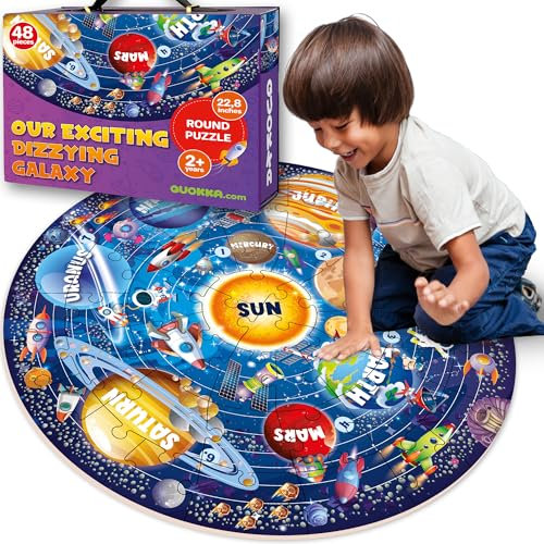 QUOKKA Riesen Bodenpuzzle ab 3 4-48-teilige Groß Rundpuzzle Für Kinder - Sonnensystem Kinderspielzeug ab 4 5 Jahre - Rundes Puzzle Geschenke Für 5 6 8 Jährige Jungen und Mädchen