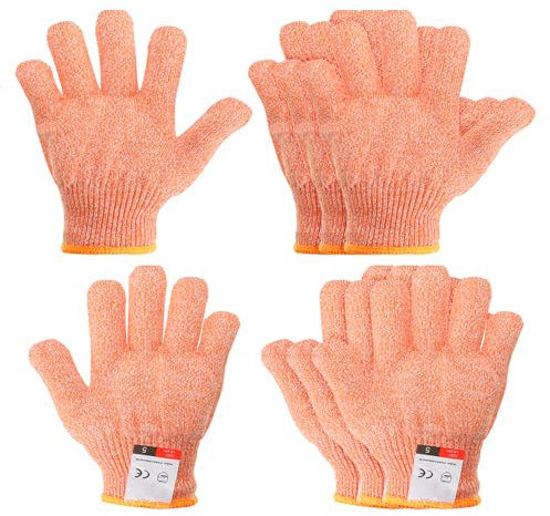 PATIKIL Cut Resistant Gloves, 4 Pair Level 5 Protection Anti Cutting Gloves for Kitchen Wood Carving Working, XX-Small, Orange