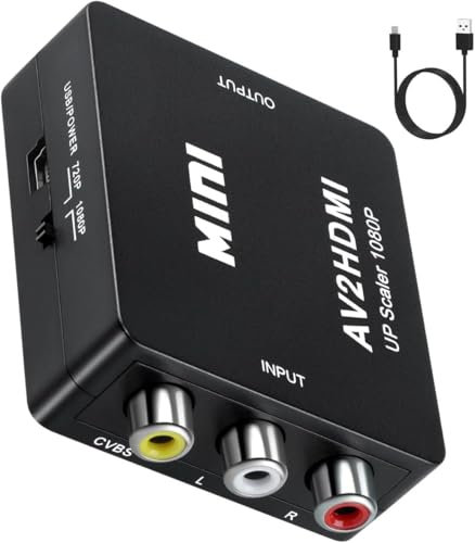 PKOUVOO Adaptateur RCA vers HDMI, Mini AV CVBS vers HDMI Convertisseur Vidéo Audio avec Câble de Charge USB pour Laptop/XB0X/PS4/TV/STB/VHS/VCR/Blue-Ray - Supporte PAL/NTSC