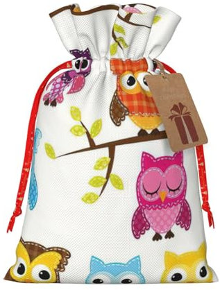 BBEXJIGY Eulen auf Baumzweigen Druck Polyester Geschenktüten 1 Stück Weihnachten Geschenktüten