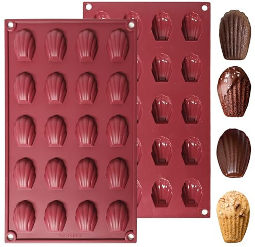 SEABABOO Madeleine Silikonform 20 Cavity 2 Stk Madeleine Silikon Formen Madeleine Kuchenform Antihaftbeschichtung Muschelförmige Backform für Kuchen Schokolade Süßigkeiten Kekse