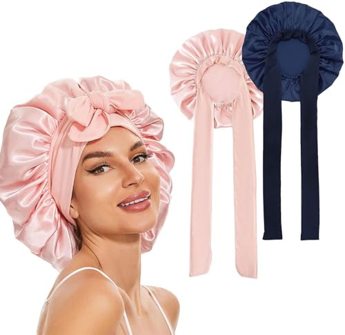 ERBO Seidenhaube zum Schlafen, Silk Bonnet, Verstellbare Schlafhaube Seide, Bonnet Sleep Cap, Satin Haarhaube Damen, Seidenhaube zum Schlafen Lange Haare Locken