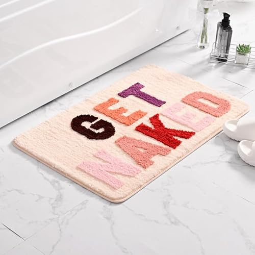 Boriad Get Naked Badematte 50x80 cm,rutschfest Waschbar Badteppich Spaßig, Mikrofaser Duschvorleger Absorbierende,Weiche Badezimmerteppich,Beige