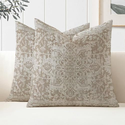 Miuyunya 2er Set Kissenbezüge Orientalisch 45 x 45 Bohemian Kissenbezug Outdoor Wasserdicht Kissenhülle Ethno Indische Exotische Beige Dekorative Retro Zierkissenbezüge für Sofa Kissen