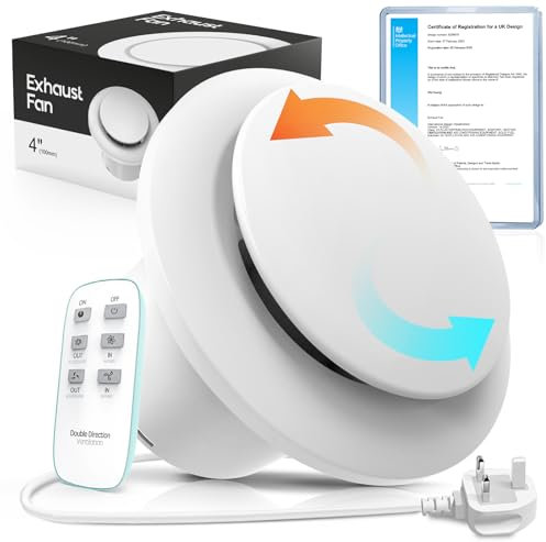SBONNI 100mm 4 Inch Reversible Bathroom Extractor Fan, 6 Speeds, Remote Control, Status Indicator, Smart Memory, IPX4, Silent Ventilation Fan for Window Wall Ceiling - Ideal for Shower Toilet Attic