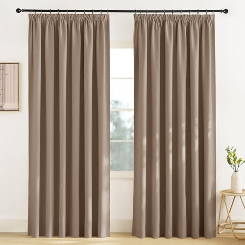 KGORGE Abdunkelnde Vorhänge 200cm Breit Verdunklungsvorhänge für Schienen Kräuselband Gardinen Blickdicht Thermo Wohnzimmer Thermovorhang Hitzeschutz, 2-Set 245 x 200 cm(HxB) Cappuccino
