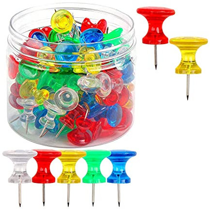 Fozriybefy Riesige Druckstifte 100er-Pack große Reißnägel für Pinnwände aus Korktafel mit Kunststoffgehäuse