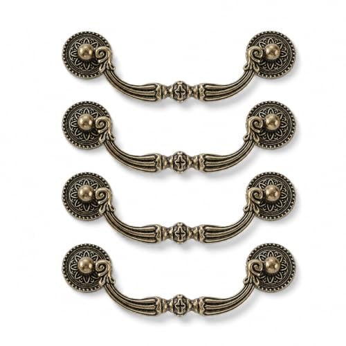 Yoaeyok 4 Stück Antike Bronze Möbelgriffe Zinklegierung Schrankgriffe | Vintage Schubladengriffe, Küchengriffe Europäischer Griff, Lochabstand: 96mm, mit Schrauben, für Kommoden Schubladen Schränke