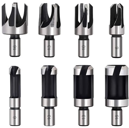 HOHXEN 8 Stück Holz Plug Cutter Set, Silber Rundschaft Kohlenstoffstahl Zylinder Typ & Klaue Typ Holz Plug Loch Cutter Schneidwerkzeug Bohrer Set - 6mm/10mm/13mm/16mm