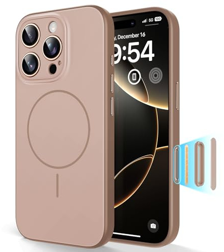 TAURI Magnetic for iPhone 16 Pro Case with Full Camera Protection, Compatible with Magsafe [Military Grade Protection] Silky-Smooth Touch Two-Tone Design Cover with Solid Color Back, Brown