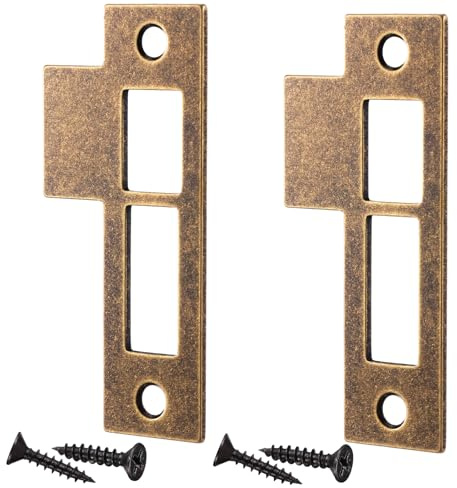 Otoolling 2pcs 3.5inch Antique Brass Door Strike Plate Latch with Screws Solid Brass Replacement Latch Striker Keeper for Mortise, Vintage, Striker, Keeper
