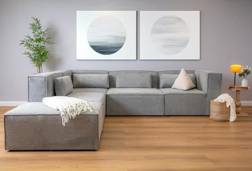 Abakus Direct | Doris Basket Weave Large Corner Sofa | Modular Sofa Sets with Deep Cushions for Living Room | Available in Grey (Grey, Large Corner Sofa)