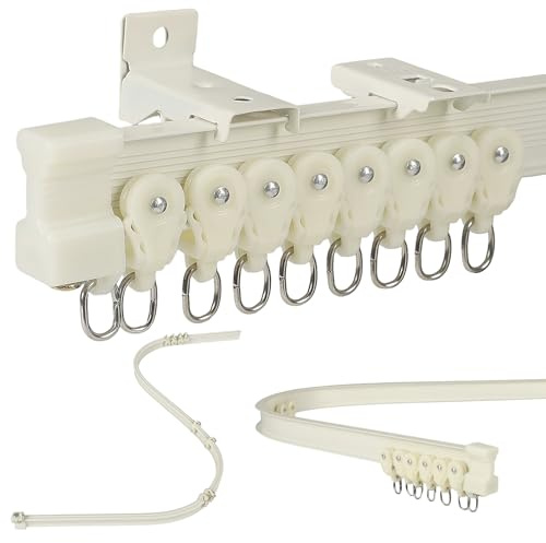 OUGPIU Flexible Vorhangschiene,4m Biegbares Decken-Vorhangschiene aus Schwerlast Aluminium,Wandmontage und Gardinenschiene Deckenmontage,Stummen Deckenschiene für Vorhänge,Raumteiler,Duschbad