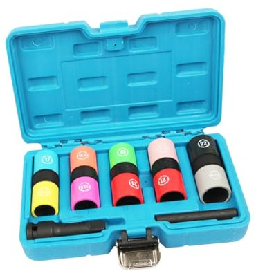 ALCXAZS 5 Metric Flip Socket Set with Knock Out Pin Thin Wall for Easy Access to Wheel Nuts and If Lugs Gap On Some Modified Vehicles is Too Small 1 2 Inch Drive Wheel Impact Flip Hex Socket Set