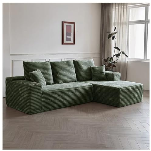 Ecksofa Sitzer Modulares Boneless Big Sofa L'Form für Wohnzimmer, Groß Schlafsofa, Moderne Schlafcouch, Eckcouch mit Kissen,Grün