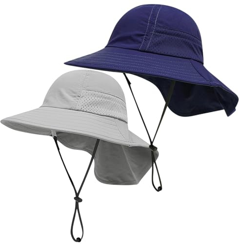 kodinsiivous 2er Baby Sonnenhut mit Nackenschutz breite Krempe 2-7 Jahren | Leicht, atmungsaktiv und bequem mit Krempe & Nackenschutz Für Strand, Garten & Reisen, Für Mädchen & Jungen 2-7 Jahren