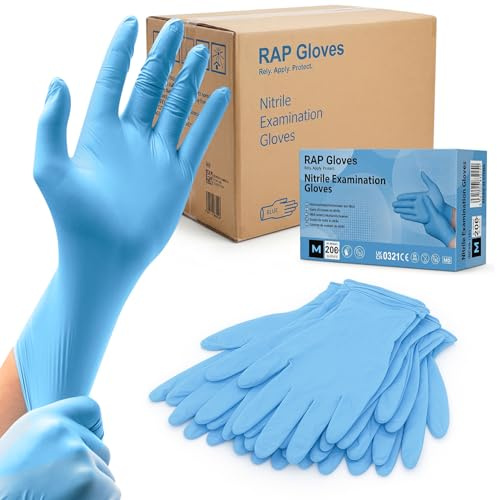 RAP Blue Nitrile Disposable Gloves Medium 1000 Powder Free Food Safe | Latex free examination gloves, tear resistant with textured fingertips, bulk case for care, catering, cleaning, salon, trade