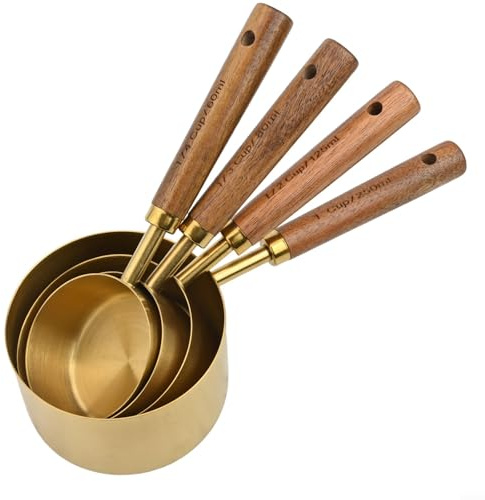 Messlöffel-Set, Holzgriff, Edelstahl, kupferfarben, Backschaufel, Werkzeug, 4-teiliges Messlöffel-Set für Küche Kochen (Messbecher)