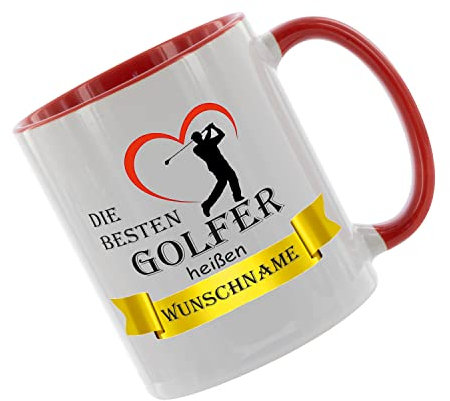 Die besten Golfer heißen... Wunschname - Kaffeetasse mit Motiv, Tasse mit Druck, auch individuell mit Spruch, Foto, Wunschtext, Wunschname (Rot)