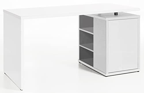 Composad | Scrivania della Linea CORE con 1 Anta e 3 Vani, Scrivania con ripiani Moderna per PC, (LxAxP) 140x73,20x69 cm, Bianco Laccato, per Studio, Ufficio, Made in Italy