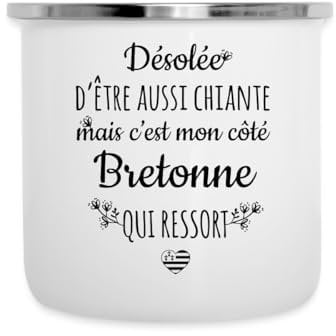Spreadshirt Mon Côté Bretonne Ressort Mug Camping Émaillée, taille unique, blanc