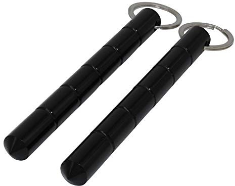 ocona Kubotan, 2 Stück, Selbstverteidigung, Schlüsselanhänger, Notfallhammer (2 x schwarz rund)