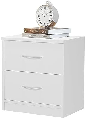 DORMIDAN- Mesita de Noche 2 cajones, mesita habitacion, 41 x 39 x 28cm (Blanco)
