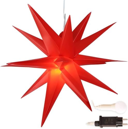 Gartenpirat 3D Leuchtender Weihnachtsstern rot Ø 45 cm mit 18 Zacken Timer-Funktion Faltstern mit LED-Birne warmweiß Weihnachtsdeko außen innen