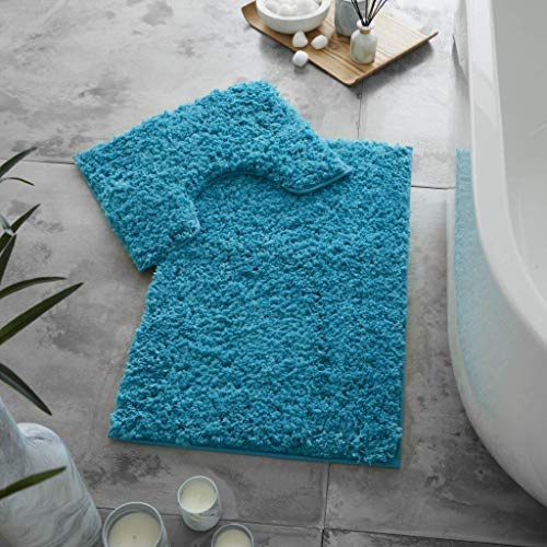 CT Luxury Zero Twist Super Soft 2pc Bath & Pedestal Mat Sets Non Slip Water Absorbent Washable Bathroom Rugs (Turquoise)