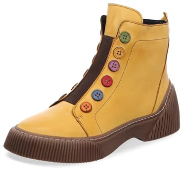 Gemini Damen Stiefelette Boot Bunte Knöpfe Stretcheinsatz Coole Sohle 033100-02, Größe:39 EU, Farbe:Gelb