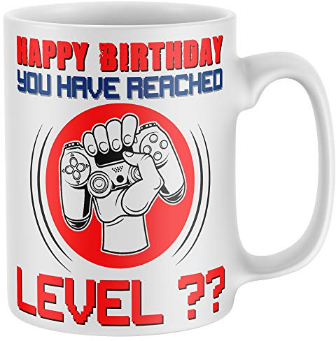 Purple Print House Personalised Birthday Gaming Level Mug, Novelty Mugs, Gifts for Men Boys Gift 18th 21st 30th 40th 50th (Custom Age)